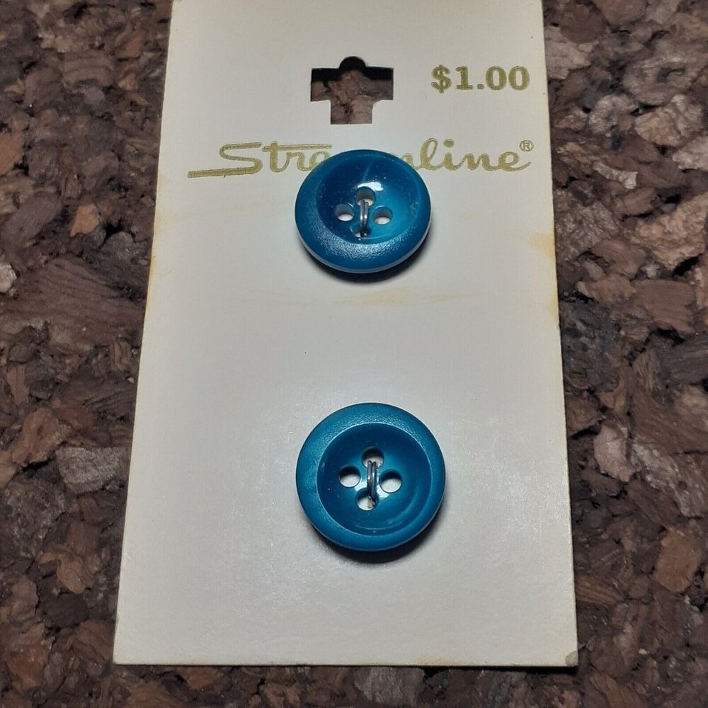 Vintage Streamline Buttons Dark Teal Blue 4 Hole 2 on the Card 1/2" C50792